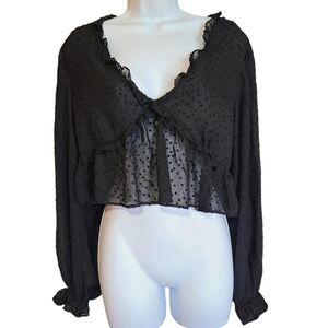 DIVIDED black lace crop sheer L